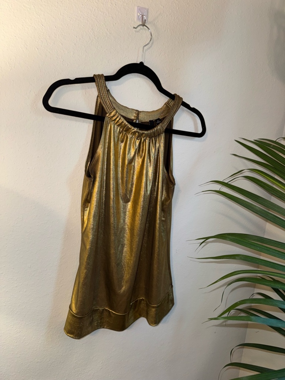 Essentials Metallic Gold Halter Tank Top